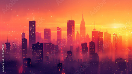 City Skyline Sunset  Dynamic Silhouettes and Warm Hues
