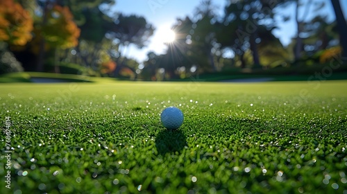 Elegant Golf Ball on Lush Green Fairway Basking in Sunlight at Country Club photo