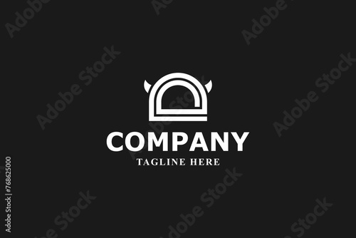 letter e and viking helmet logo