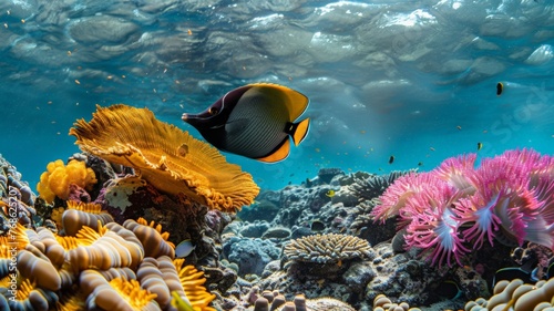 Tropical fish on the coral reef. World Oceans Day or World Oceans Day. photo