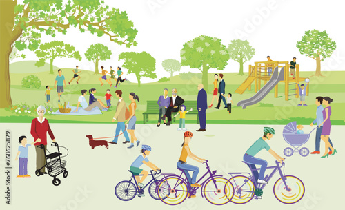 Erholung im Park  mit Familien und andere Personen, Illustration