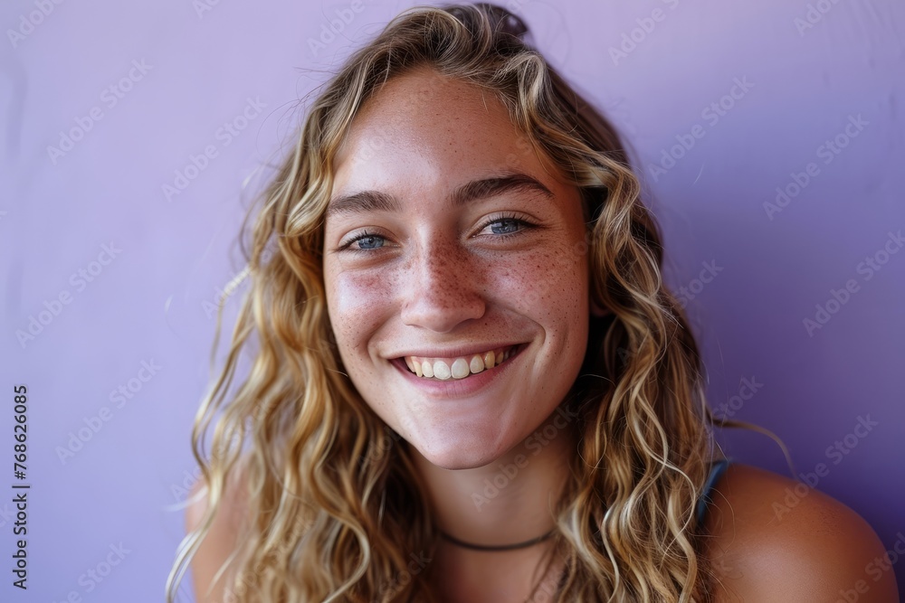 Portrait of a young woman with freckles on her face Portrait of a young woman with freckles on her face