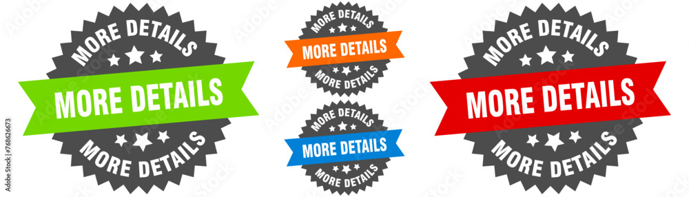 more details sign. round ribbon label set. Seal more details sign. round ribbon label set. Seal