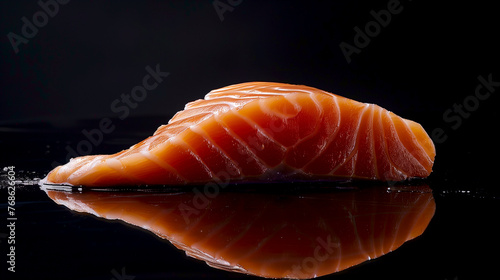 Fresh raw salmon fillets isolated on a black background.