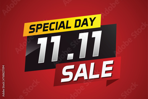 11.11 Special day sale word concept vector illustration with ribbon and 3d style for use landing page, template, ui, web, mobile app, poster, banner, flyer, background, gift card, coupon

