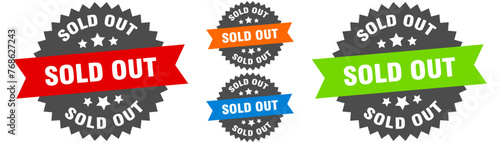 sold out sign. round ribbon label set. Seal