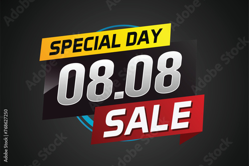 8.8 Special day sale word concept vector illustration with ribbon and 3d style for use landing page, template, ui, web, mobile app, poster, banner, flyer, background, gift card, coupon

