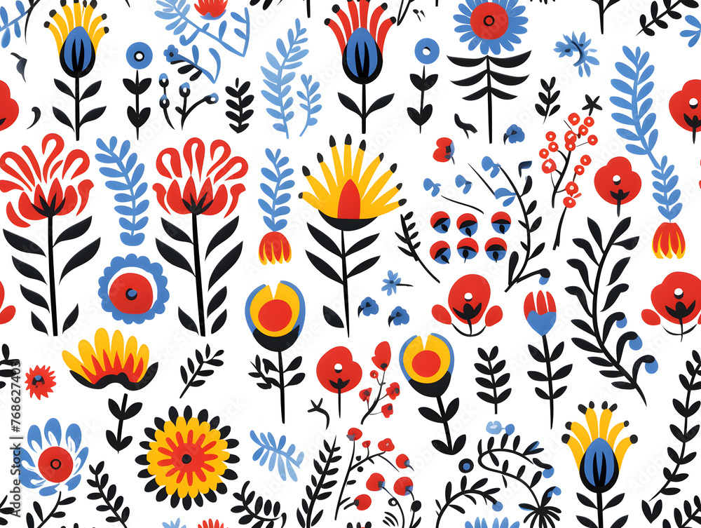 Seamless pattern of Scandinavian folk art on white background