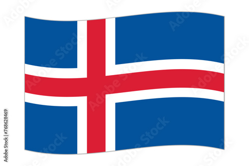 Waving flag of the country Iceland. Vector illustration.