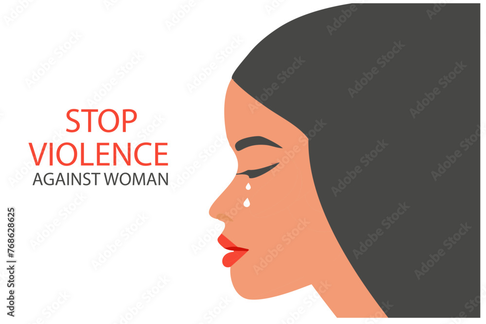 Stop violence against woman concept for the International Day for the Elimination of Violence against Women, woman crying face vector illustration	