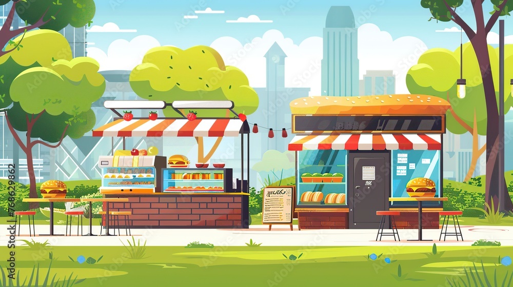 Cartoon Fast Food Stand at City Park