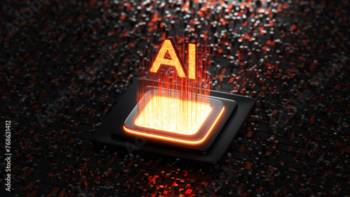 Glowing Big data on Ai artificial intelligence technology Chipset CPU on circuit board. electronic and technology Concept