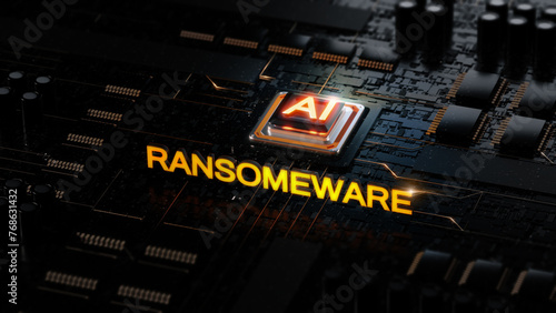 Glowing Ai artificial intelligence and ransomware. electronic and technology Concept