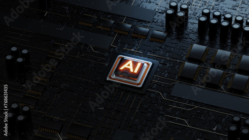 Glowing Ai artificial intelligence technology Chipset CPU on circuit board. electronic and technology Concept