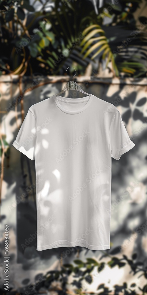 white t shirt hanging on a tree in the sunny day white t shirt hanging on a tree in the sunny day