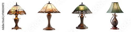 set of antique table lamps isolated on white background