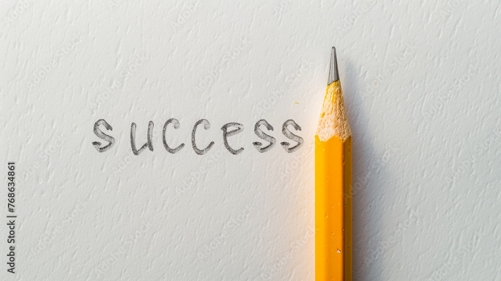 A pencil placed on white paper with a handwritten message that reads A pencil placed on white paper with a handwritten message that reads