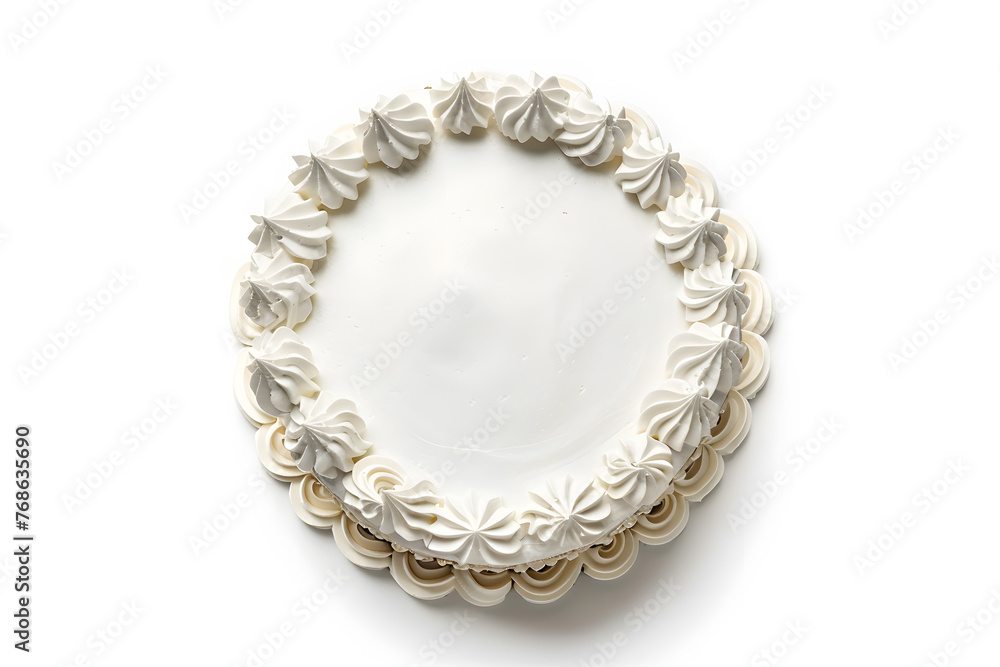 Obraz premium Cake with white whipped cream top view isolated on white background mock up