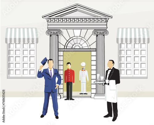 Empfang in der Gastronomie und Hotel, Illustration