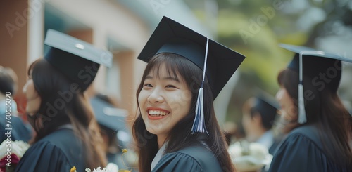 졸업식에서 행복하게 웃고 있는 한국 학생들의 모습