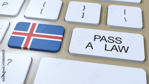 Iceland Country National Flag and Pass a Law Text on Button 3D Illustration