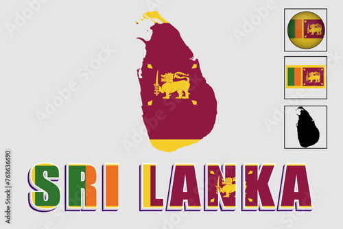 Sri Lanka flag and map in a vector graphic