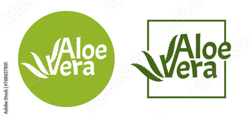 Aloe Vera label - leaf merging together with text