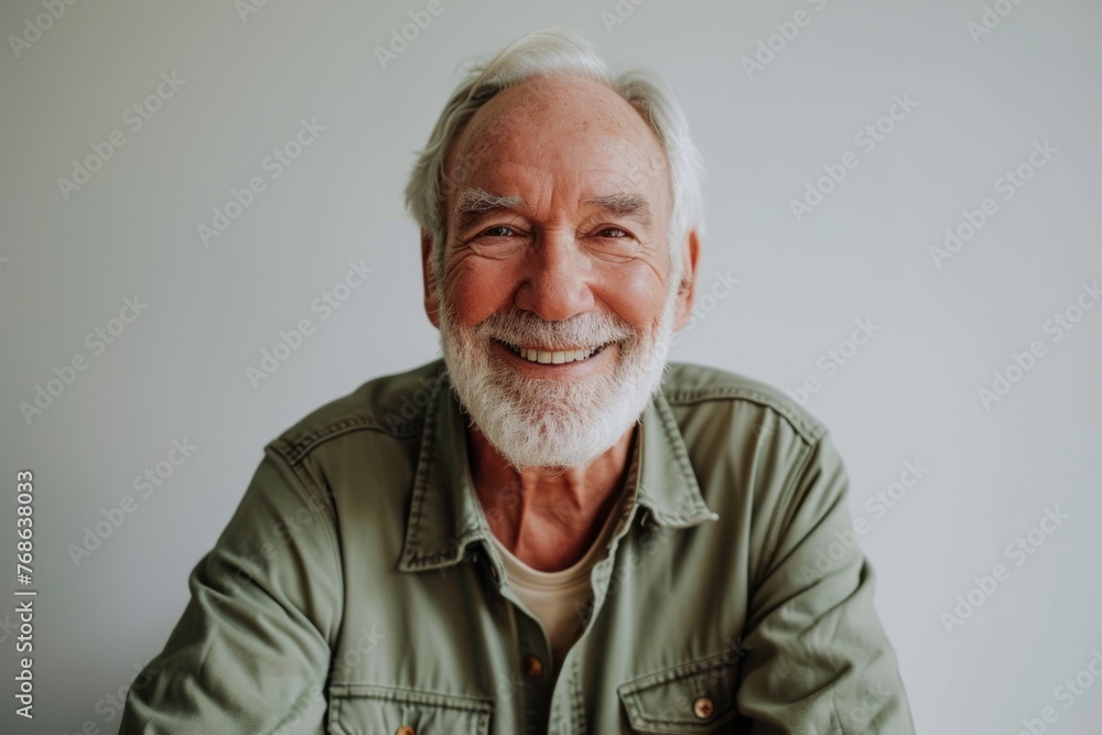 Portrait of a senior man smiling at the camera. Grey background. Portrait of a senior man smiling at the camera. Grey background.