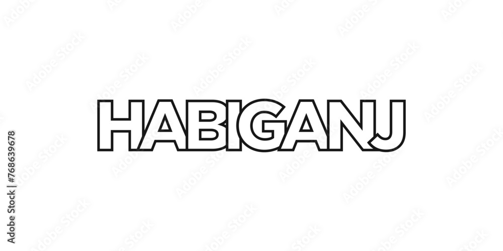 Habiganj in the Bangladesh emblem. The design features a geometric style, vector illustration with bold typography in a modern font. The graphic slogan lettering.