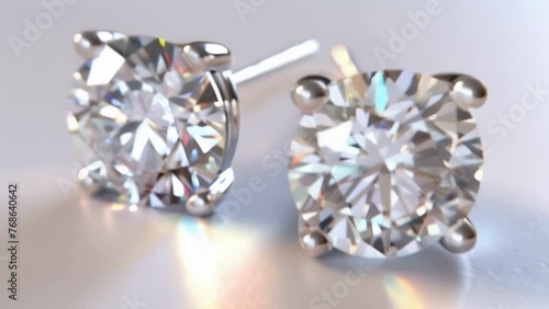A pair of sparkling diamond stud earrings perfect for adding a touch of elegance to any special occasion outfit. photo