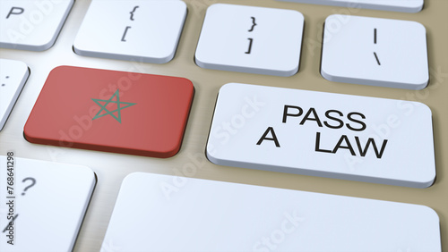 Morocco Country National Flag and Pass a Law Text on Button 3D Illustration