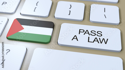 Palestine Country National Flag and Pass a Law Text on Button 3D Illustration