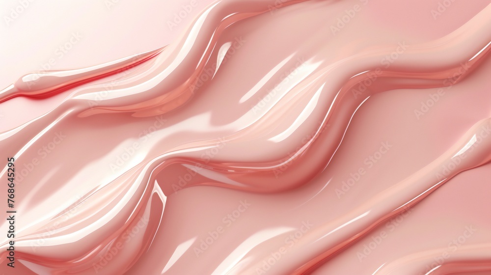 Obraz premium Cream blush swatch in the shape of a waves on light pink background.