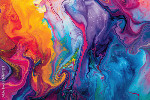 close up horizontal image of colourful fluorescent and psychedelic abstract painting
