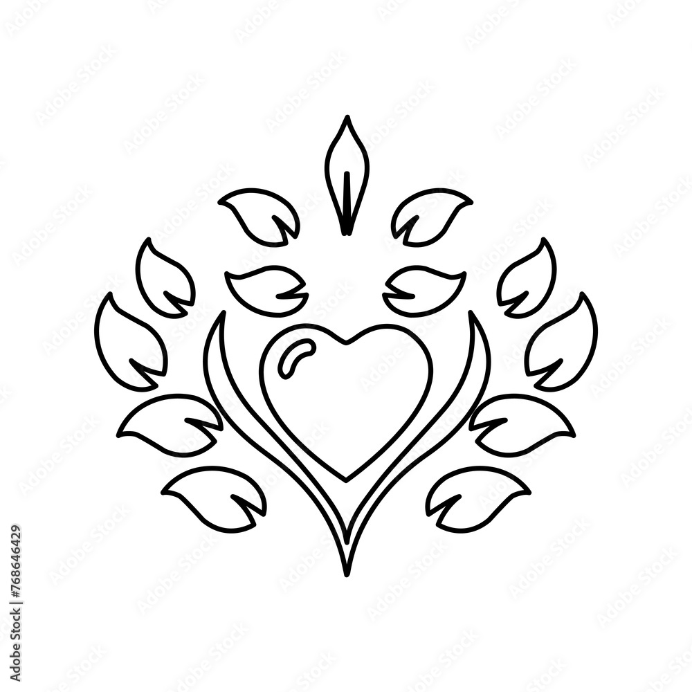 icon heart in, leaves, love, on a white background, vector illustration icon heart in, leaves, love, on a white background, vector illustration