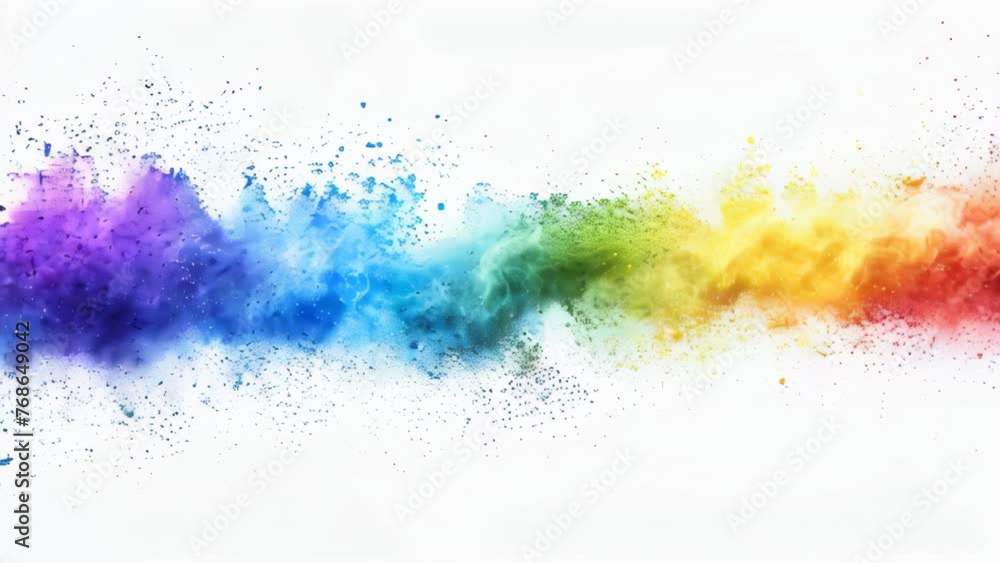 A rainbow colored powder explosion on a white background A rainbow colored powder explosion on a white background