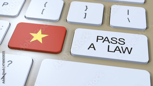 Vietnam Country National Flag and Pass a Law Text on Button 3D Illustration