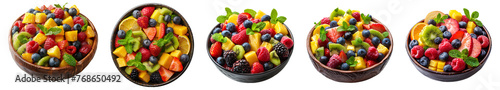 Fruit salad set PNG. Fruit salad PNG. Fresh organic fruit bowl full of healthy fruit as summertime snack PNG. Strawberry  kiwi  mango  orange  lemon salad. Fruit salad top view PNG. Bowl of fruit 