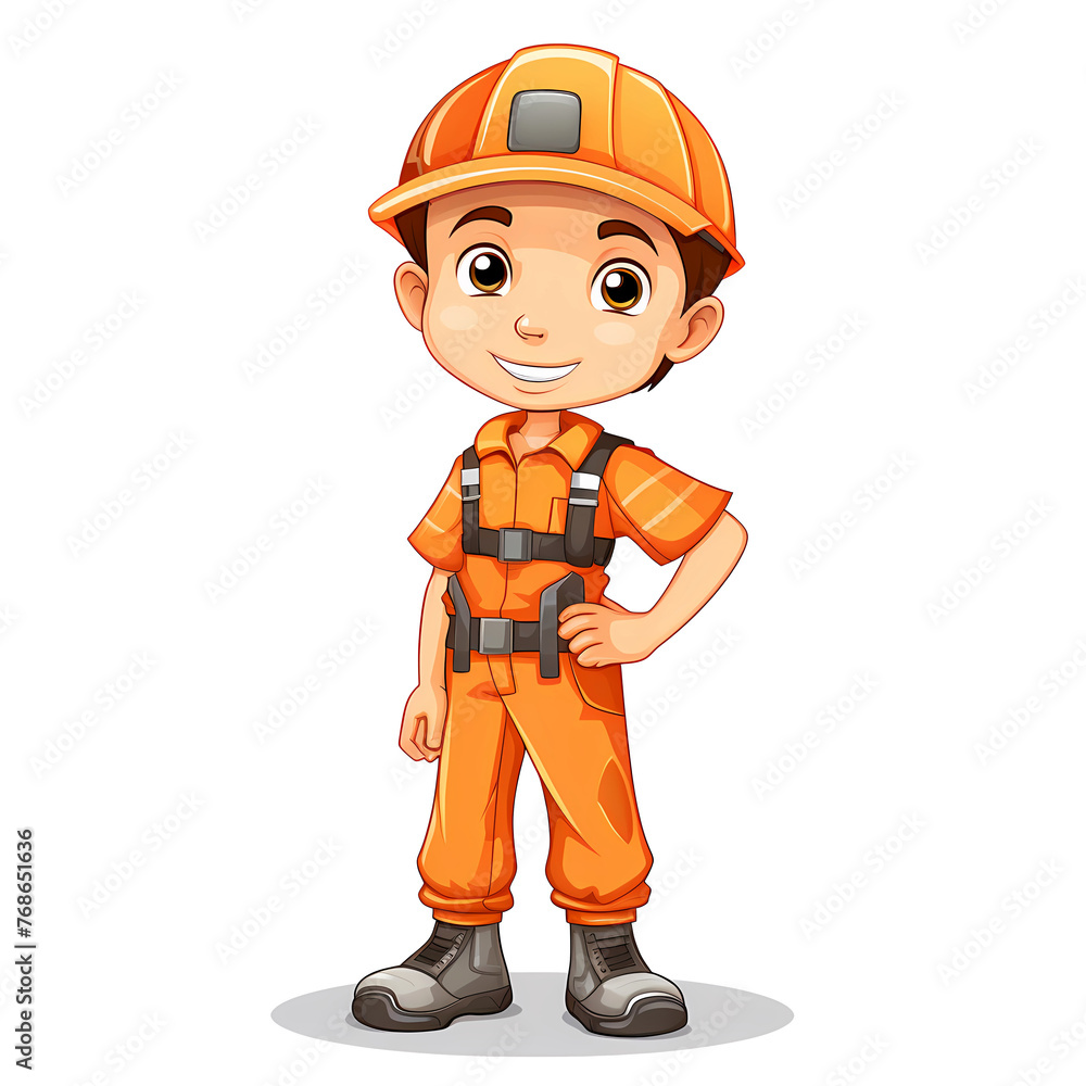 Illustration of a cute boy posing as a Mine worker, labor, engineer Illustration of a cute boy posing as a Mine worker, labor, engineer