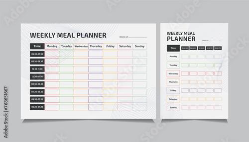 A4 Weekly meal planner schedule and diet chart Template.