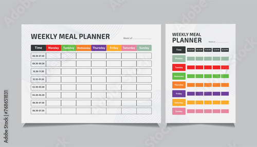 A4 Weekly meal planner schedule and diet chart Template.