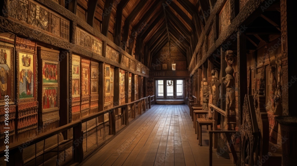 Inside of the old wooden church of the famous Barsana Monastery in Maramures County