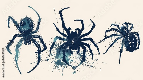 Cool grungy y2k spider set with a negative photocopy effect.Rough brutal elements for 90s vintage design. Ai generation