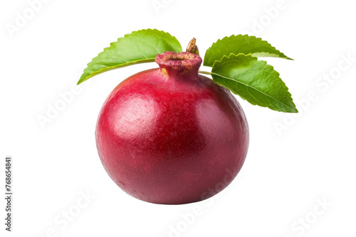 Luminous Pomegranate Elegantly Adorned With Leaves. On a White or Clear Surface PNG Transparent Background.