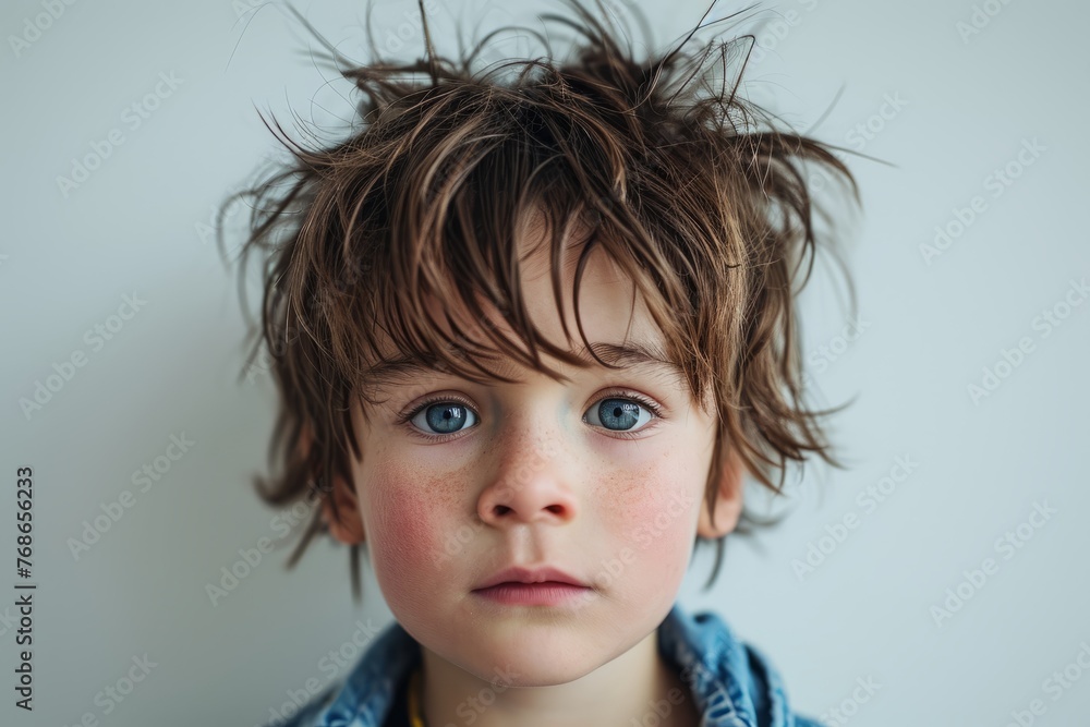 Portrait of a cute little boy with messy hair, studio shot Portrait of a cute little boy with messy hair, studio shot