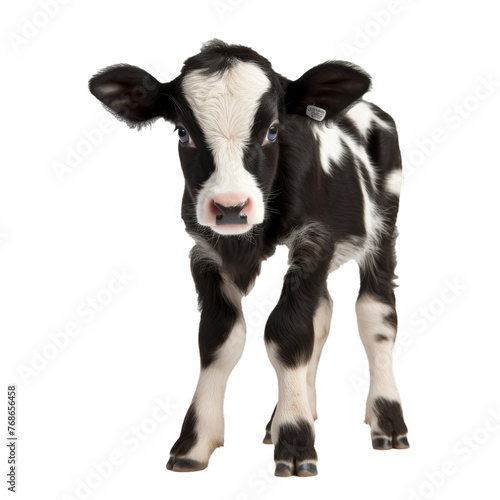 Calf cow isolated on a transparent background, png. White black calf