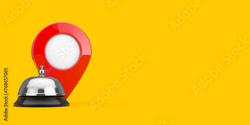 Hotel Service Bell with Red Map Pointer Pin. 3d Rendering photo