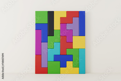 Creative and Logical Thinking Concept. Different Colorful Shapes Wooden Blocks. 3d Rendering