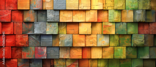 Vibrant colored Squares on Textured Wall