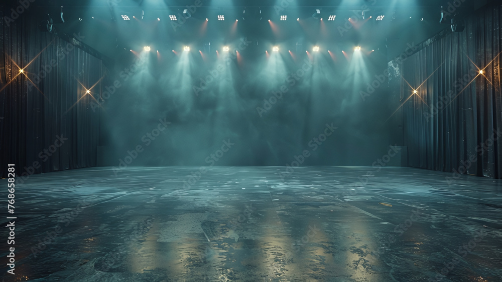 Ethereal Elegance: Empty Space Ballet Stage Illuminated by Spotlight - obrazy, fototapety, plakaty 